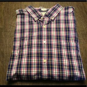 J. Crew Men’s XL Washed Casual Shirt Plaid Red Blue Oxford Cotton Tailored Fit